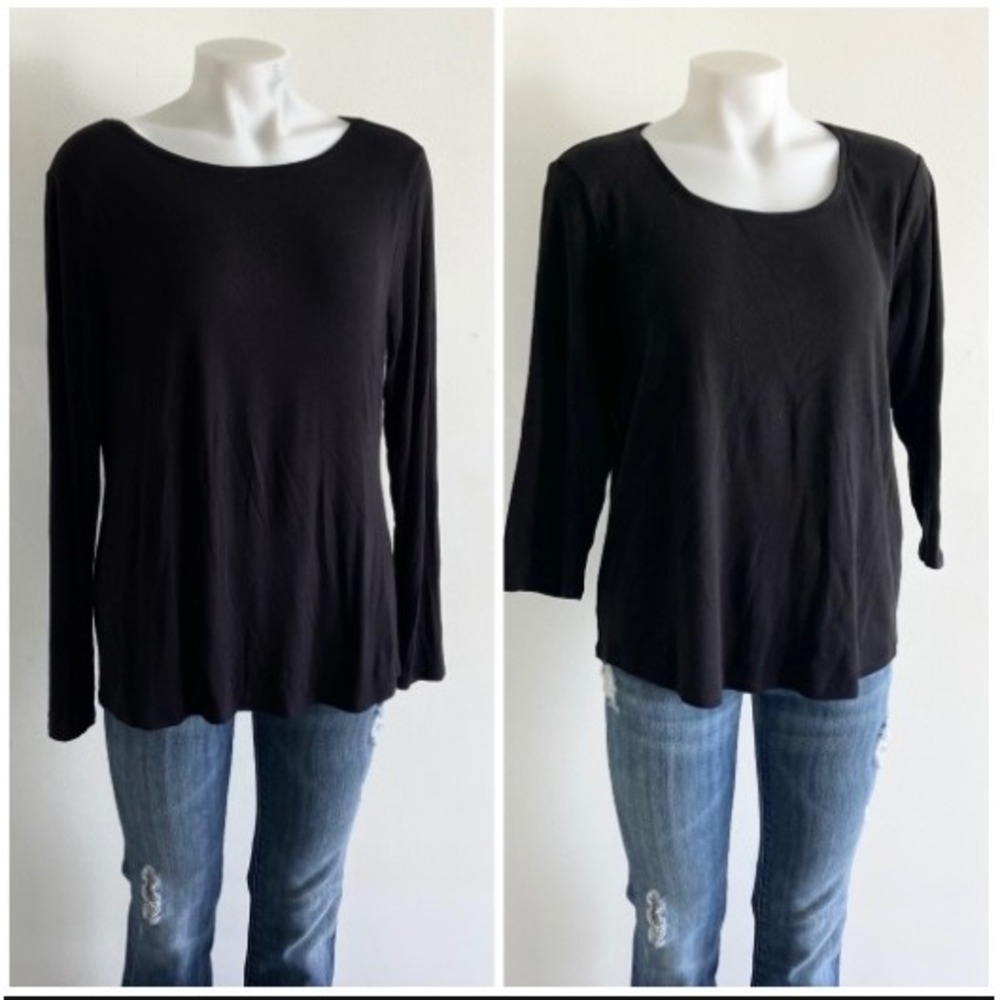 LOT of 2 Chicos Black Scoop Neck Long Sleeve Top Size 2 Ultimate TEE Basic Modal